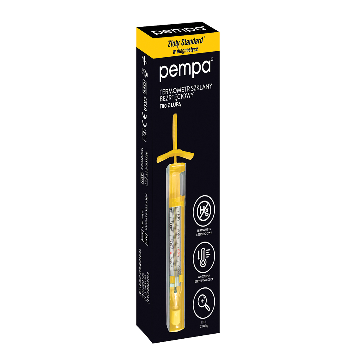 Pempa T80 Termometr bezrtęciowy szklany z lupą